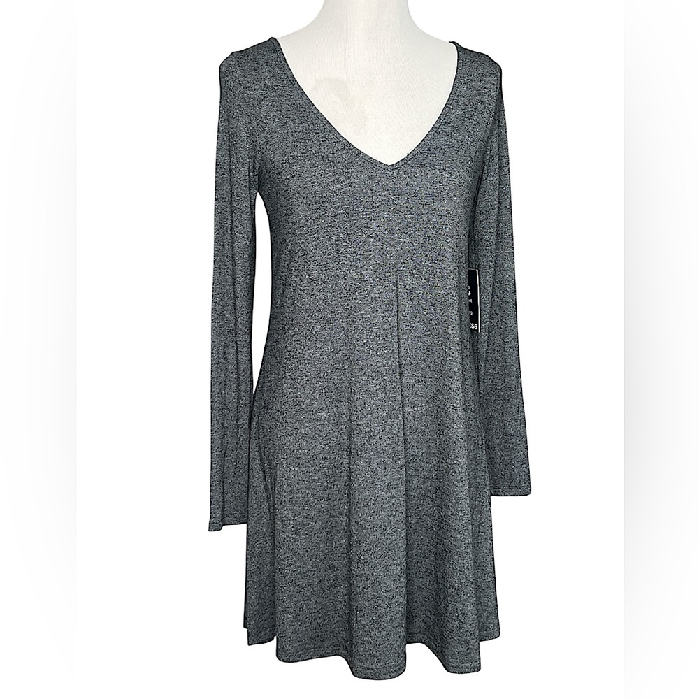 Express Dress Casual V-Neck Long Sleeve Charcoal Grey School Date New w Tags SM